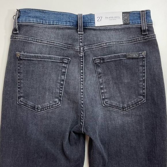7FAM The Ankle Super Skinny Jean Two Tone Mid-Rise Blue Black 27 NWT - Picture 4 of 8